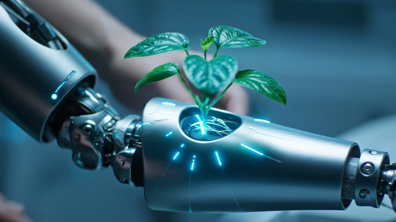 Robot holding a plant
