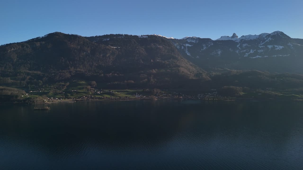 Cinematic nature video Walensee lake Walen natural landscape aerial drone Switzerland