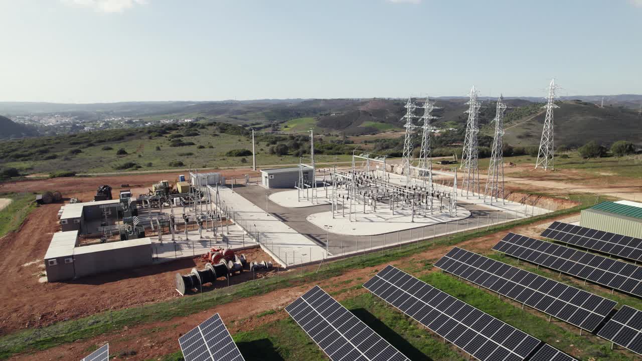 Industrial generator power station, Solar energy concept, Aerial view Solar farm, Portugal