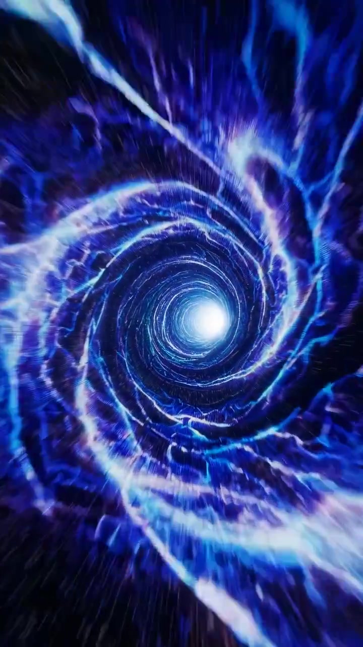 Dynamic Blue Vortex Tunnel with Bright Light at End