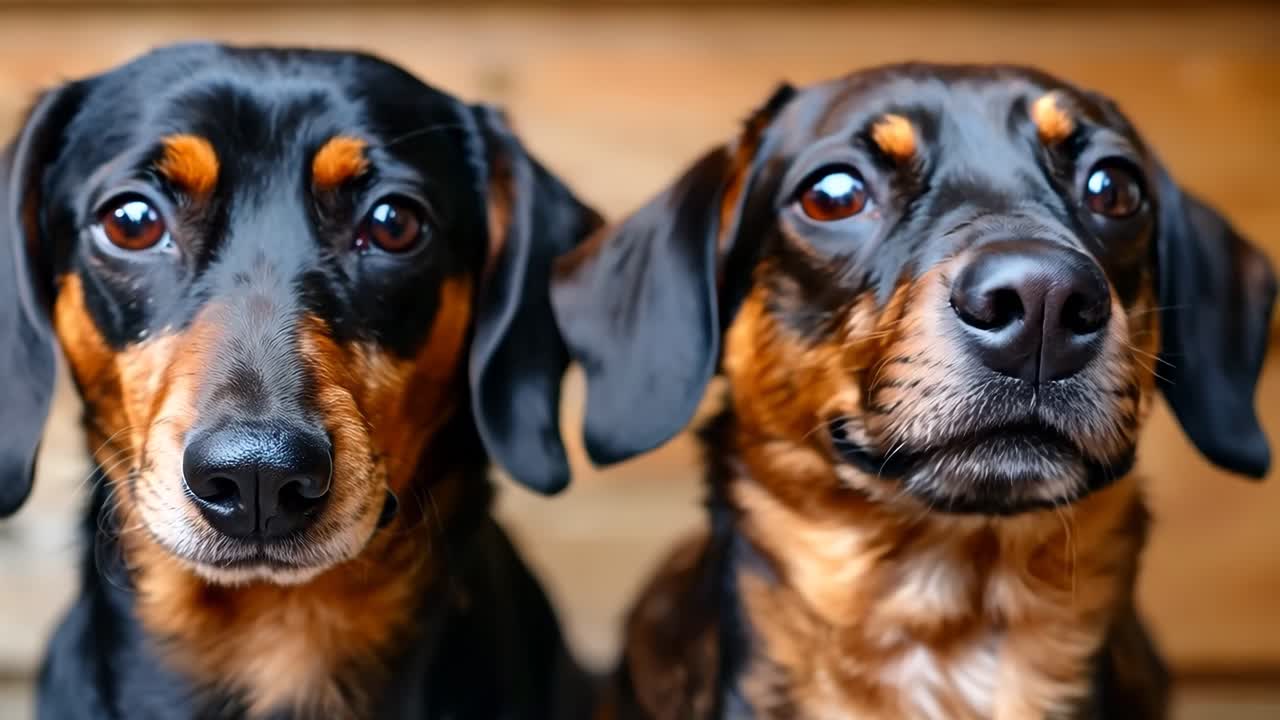 두 개가 카메라를 보고 있다.