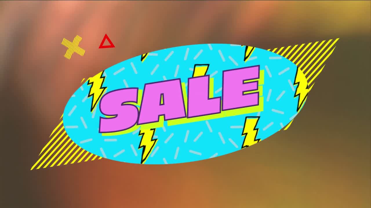 gráfico de venta en óvalo azul con un fondo borroso cambiante