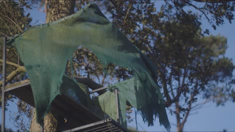 a low angle view of a lookout tower