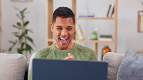 Laptop,-celebration-and-happy-man-in-home