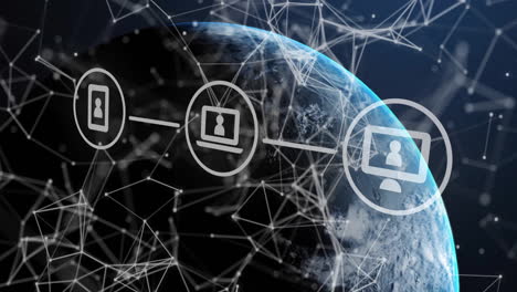 animation of network of connections with digital icons over globe