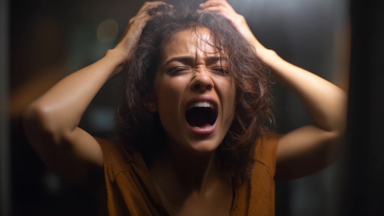 Emotional Turmoil: A Striking Representation of Inner Struggle Captured in Two Frames, Highlighting the Depth of Human Frustration and Vulnerability in a Dramatic Moment.
