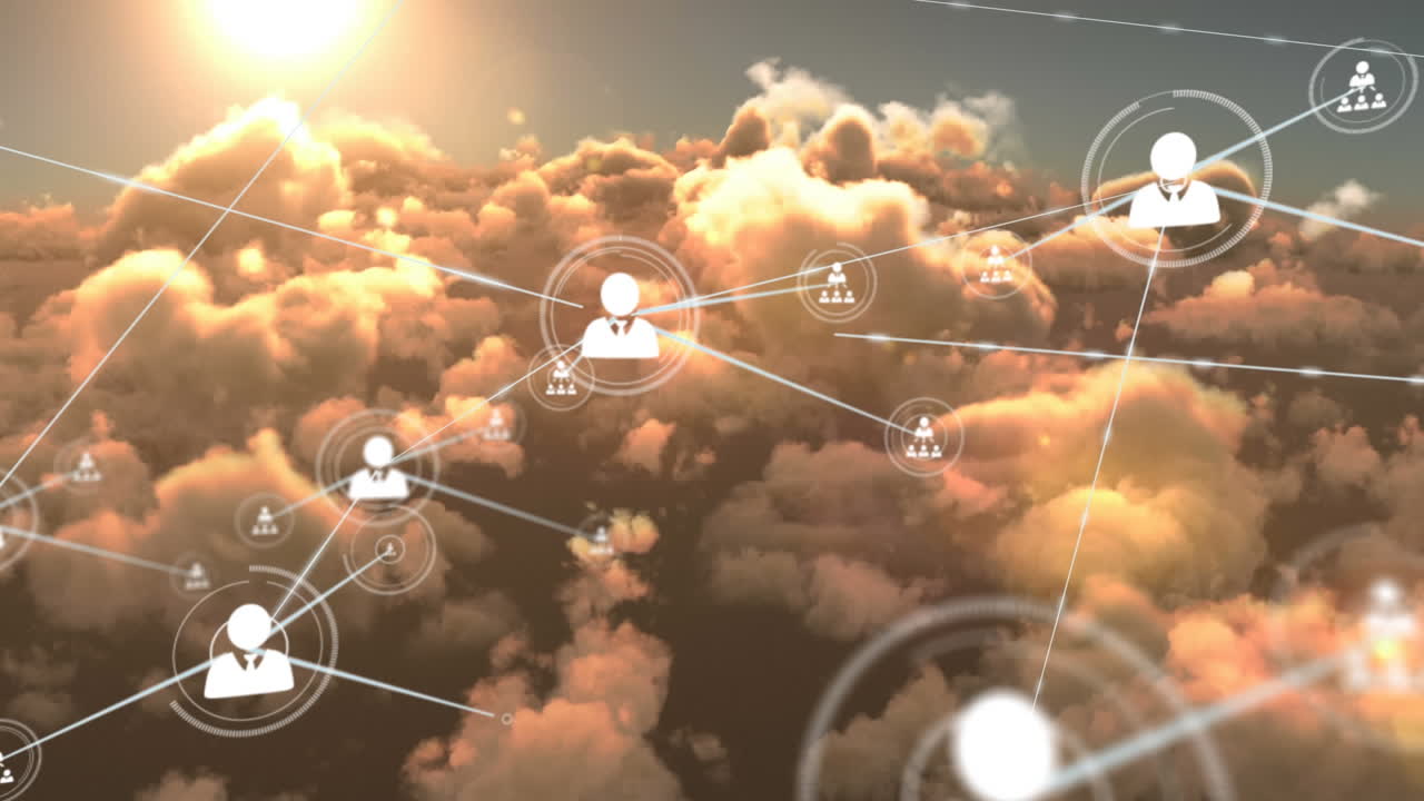 구름 위의 아이콘으로 연결 네트워크의 애니메이션