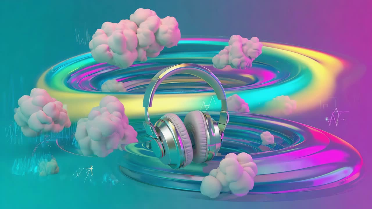Headphones surrounded by clouds