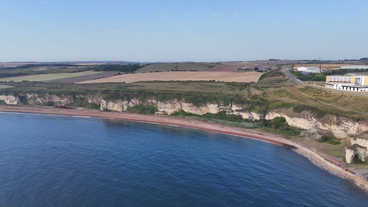 Drone aerial view Seaham seaside town in County Durham, England. Located on the Durham Coast north east england uk british city
