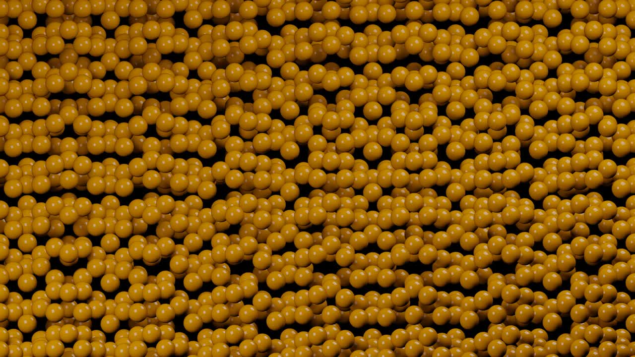 Sfere 3D arancioni con movimento ondulatorio su sfondo nero. Semplice animazione grafica in loop