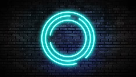 luz de marco de círculo de neón en la pared de ladrillo. bar de club nocturno señal de neón parpadeante. animación de movimiento
