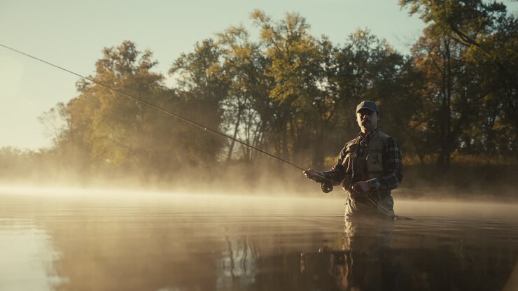 Man Fly Fishing in a Misty Morning