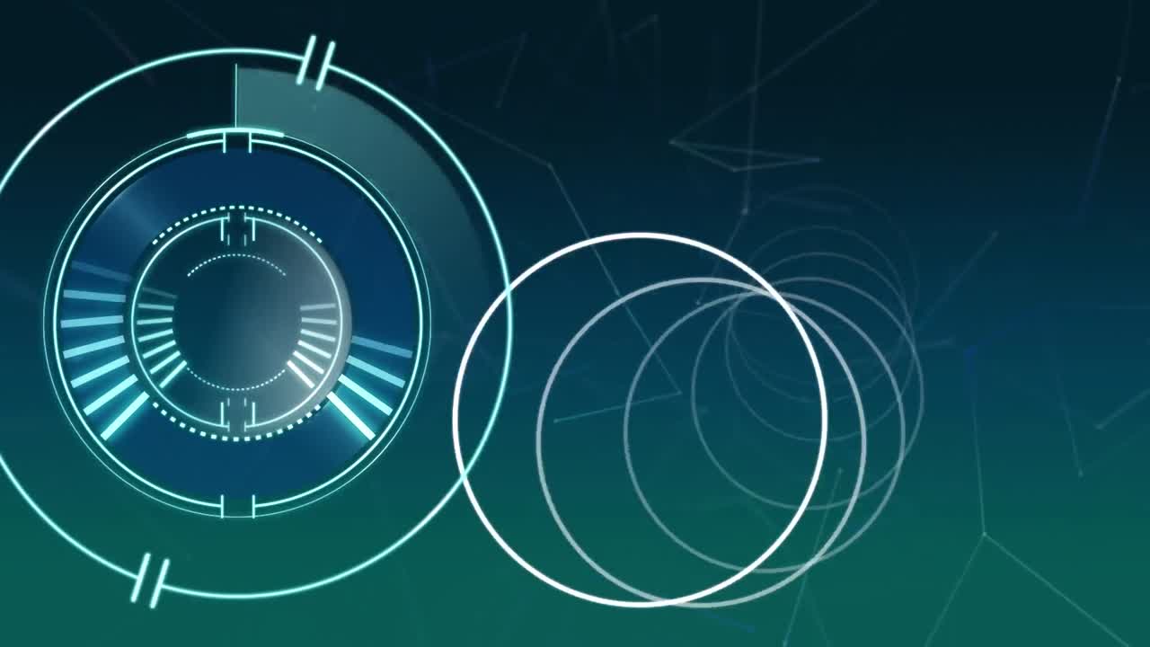 파란색 배경에 연결 네트워크를 통해 원과 범위 스캐닝의 애니메이션