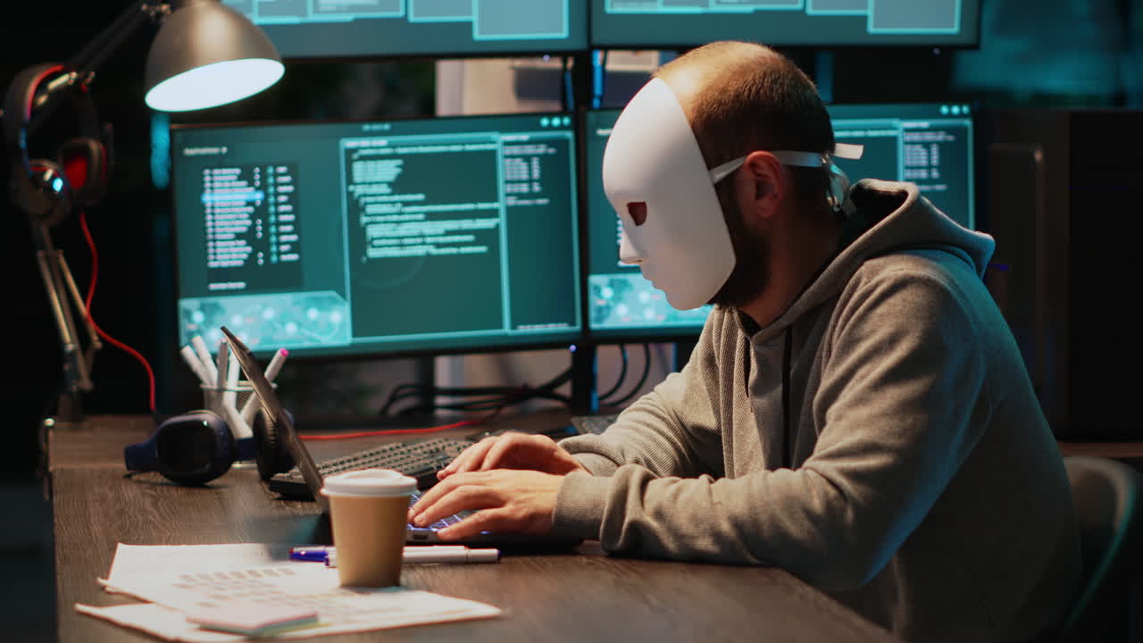 Anonymous Hacker Working on Computer