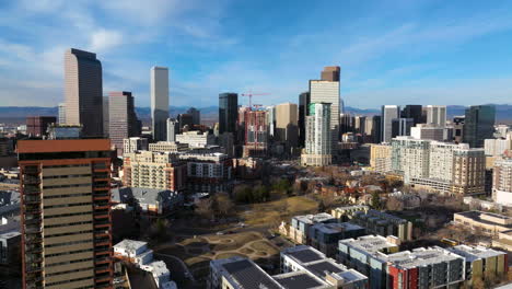 downtown denver aerial view with clear skies