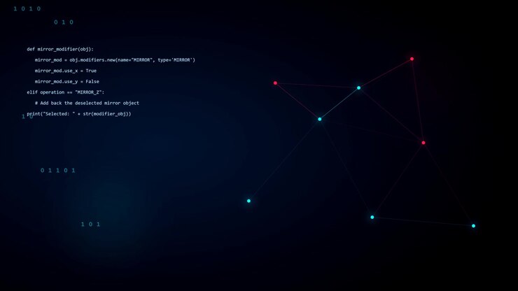Python Code Snippet with Abstract Digital Network Visualization
