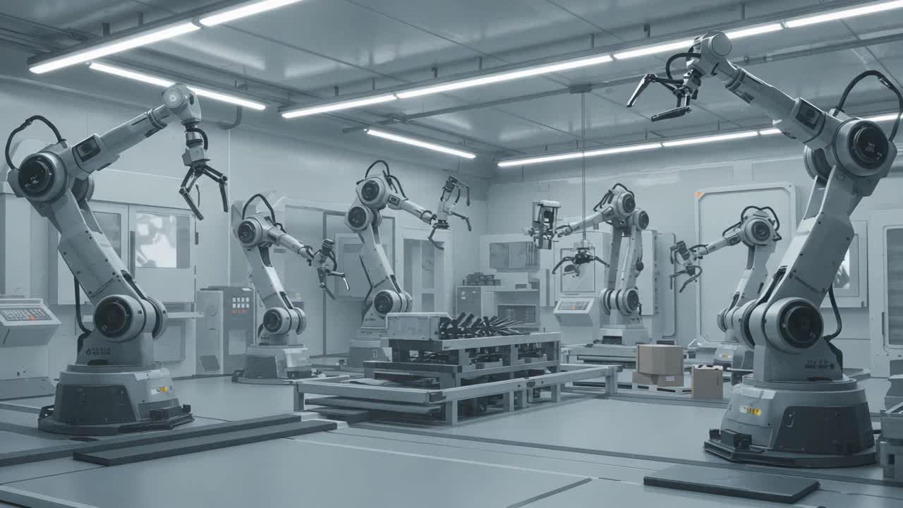 Advanced Robotic Arms in a High-Tech Automation Laboratory Showcasing Cutting-Edge Industrial Robotics and Precision Machinery for Modern Manufacturing Solutions