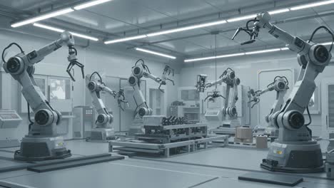 advanced robotic arms in a high-tech automation laboratory showcasing cutting-edge industrial robotics and precision machinery for modern manufacturing solutions