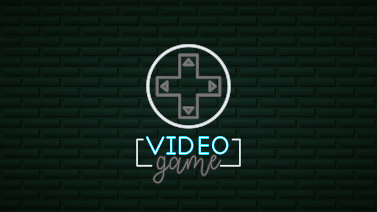 pared con botones de control de videojuegos con luz de neón
