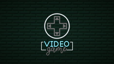 wall with neon light video game control buttons