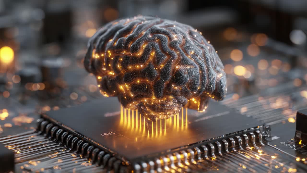 A Futuristic Representation of Artificial Intelligence: A Digital Brain Elevating Above a Circuit Board Highlights the Intersection of Technology and Neuroimaging