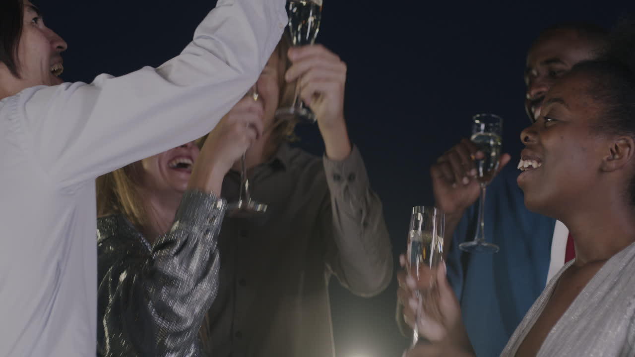 Friends Celebrating at Rooftop Party