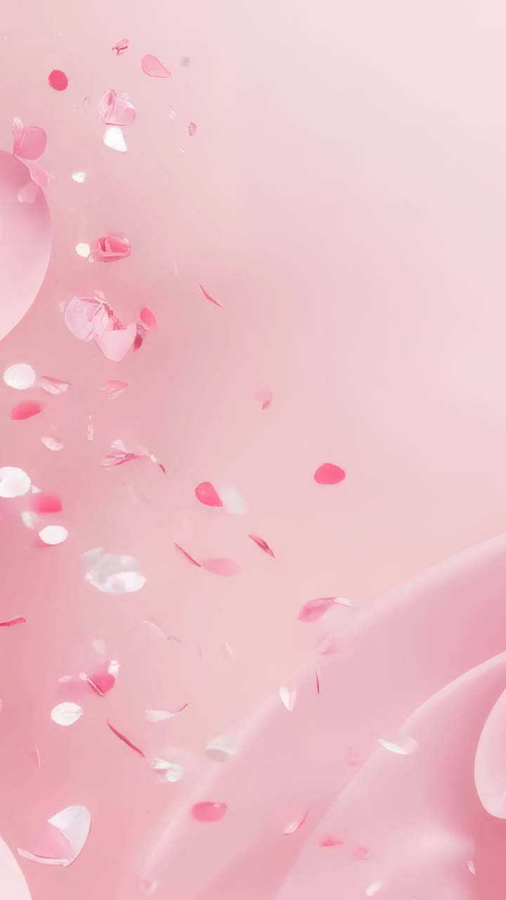 Vertical video: Loop starting pink petals drifting over backdrop ...