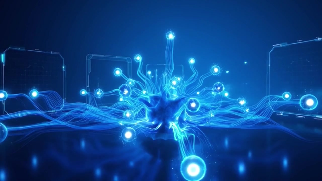 Abstract Digital Network Connection with Glowing Blue Data Nodes