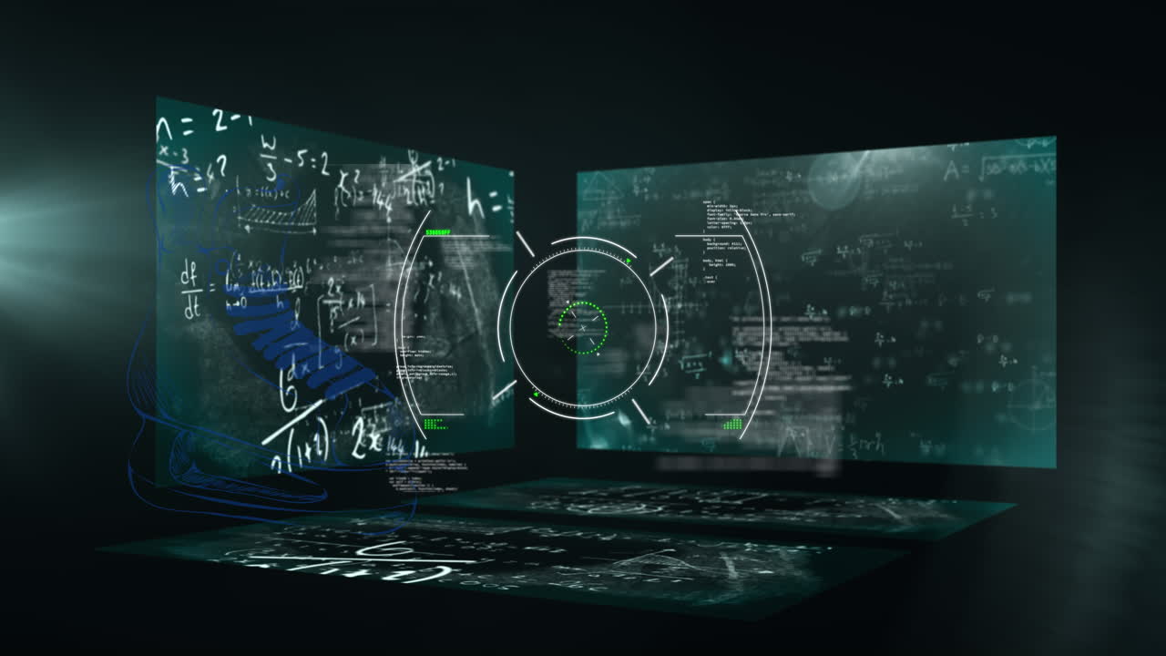 Animation of scope scanning and data processing on black background