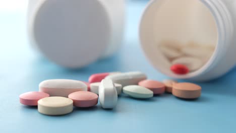 selective focus close up of many ful pills and capsules
