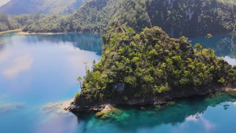 aerial: beautiful blue lakes of lagunas de montebello mexico, tranquil landscape
