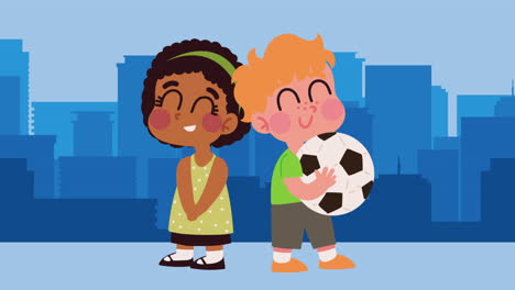 interracial little kids couple on the city