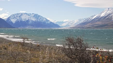 beautiful lake ohau and mountains in mackenzie basin, south island, new zealand - wide shot