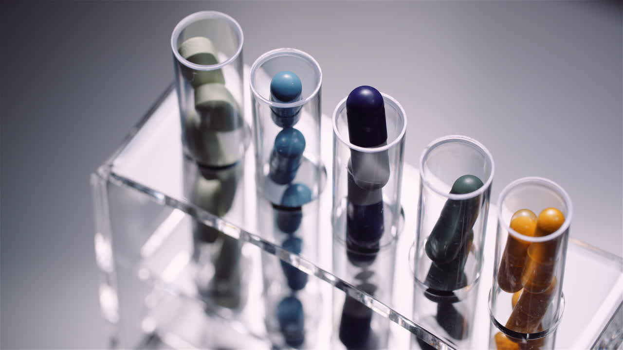 알약과 약물로 채워진 시험관 3