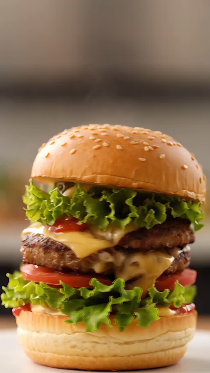 Hamburger Succoso Primo Piano Sfondo Bokeh 4K