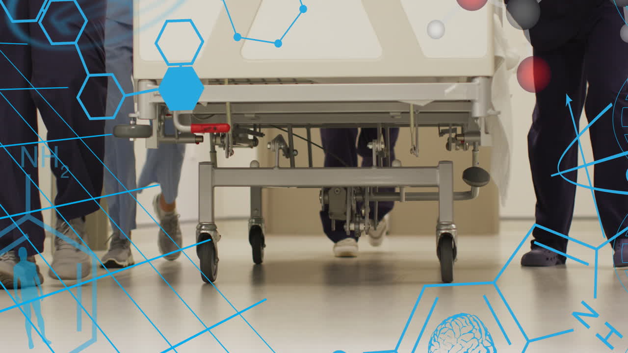 animación de la fórmula química sobre diversos médicos en el hospital