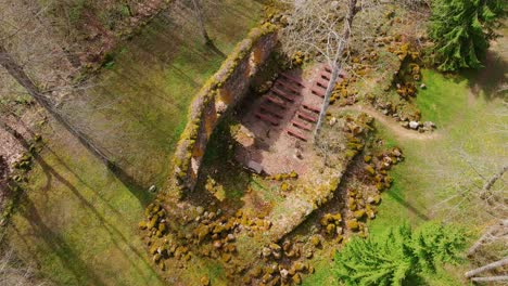 zvārde church, top down view, historic destroyed in ussr military testing era