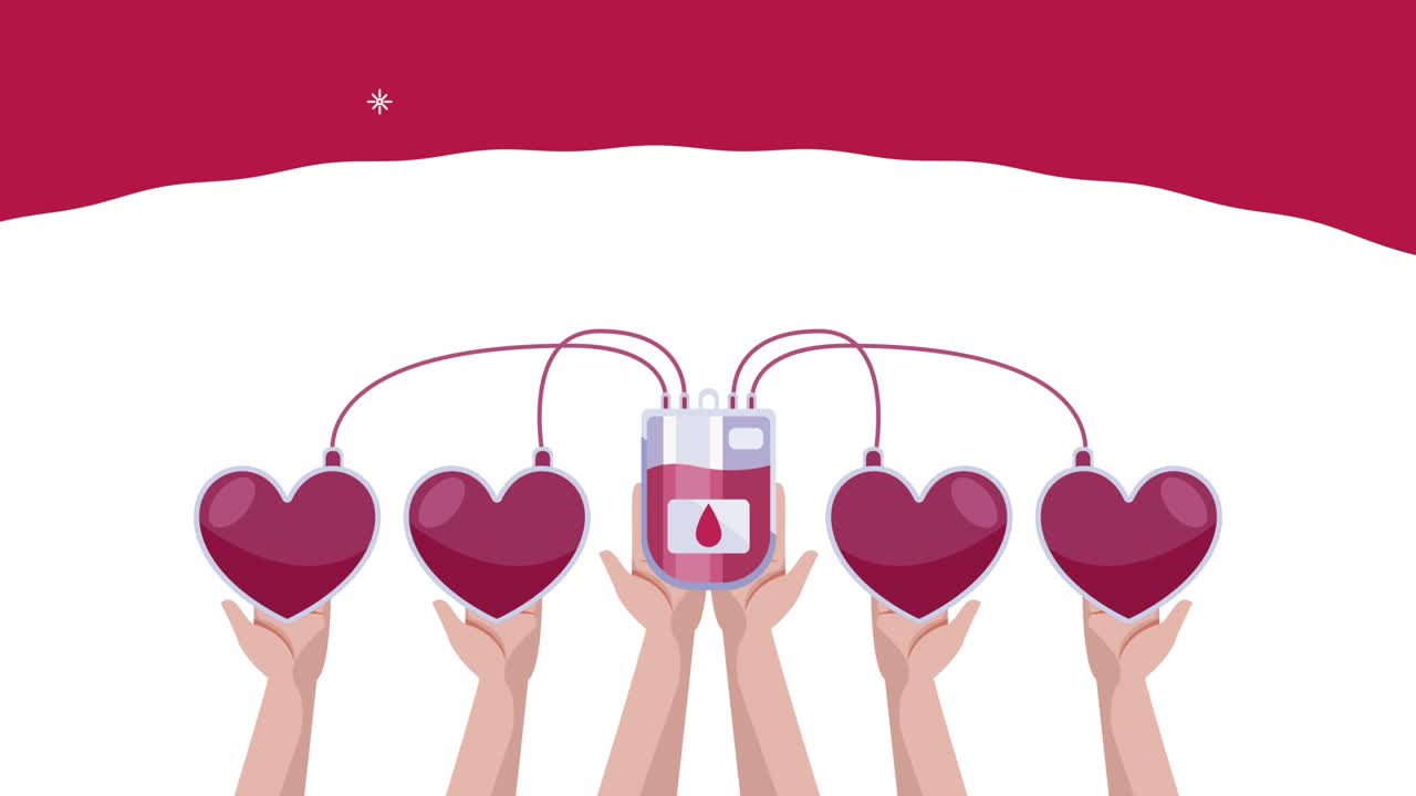 세계 혈액 기증자 날 캠페인: 손으로 심장과 봉지를 들어 올리는 것