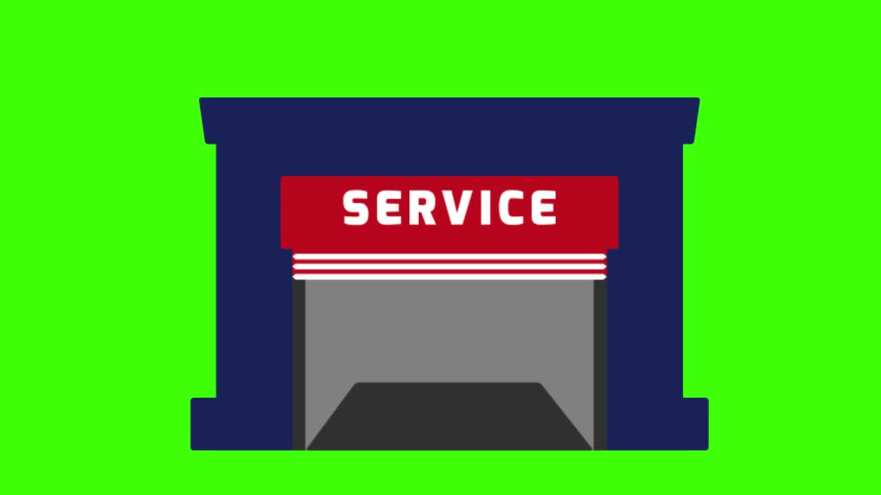 2D animated illustration of a service building on a green screen