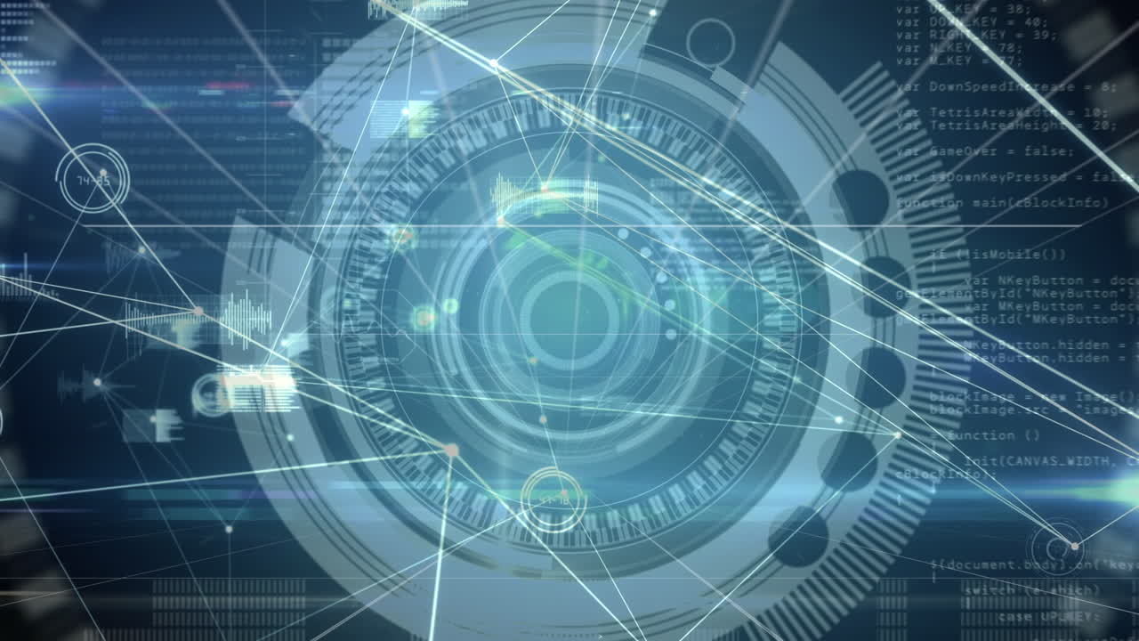 연결 네트워크의 애니메이션과 검은색 배경의 범위 스캔