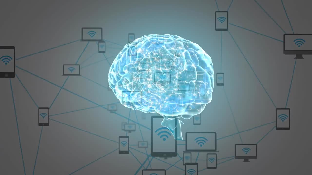 cerebro digital con teléfonos en una red