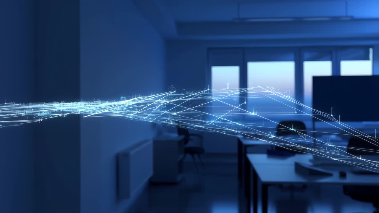 Abstrakt digitalt netværksflow i et moderne kontormiljø