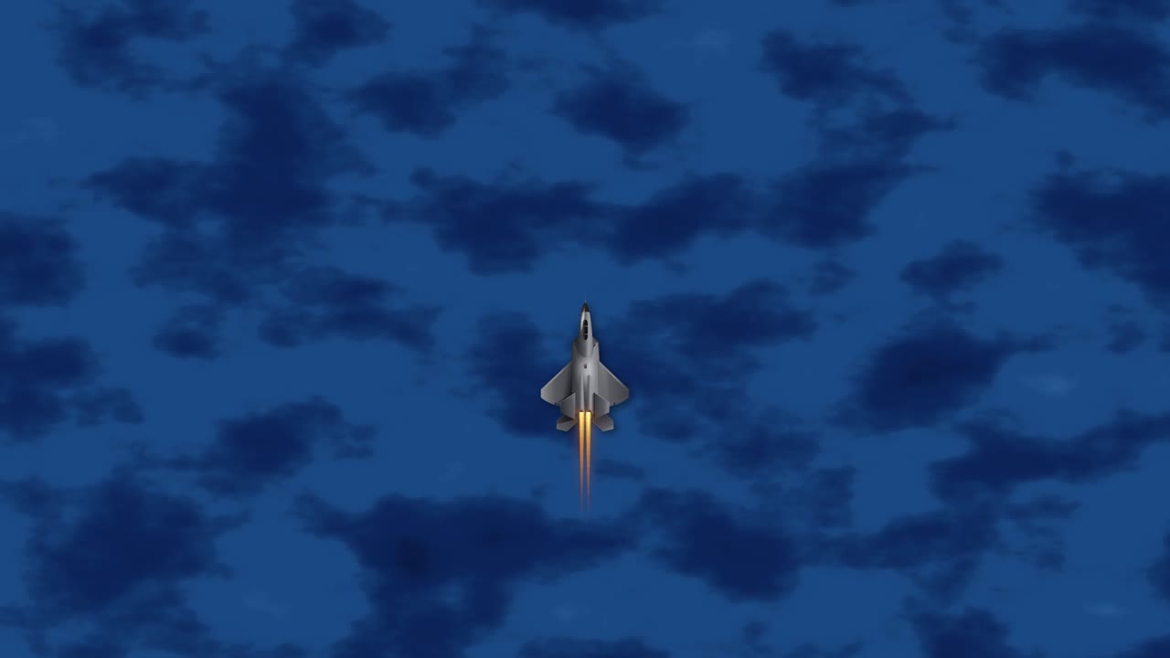 Vista dall'alto di un moderno jet da combattimento stealth che vola sull'acqua blu scuro dell'oceano