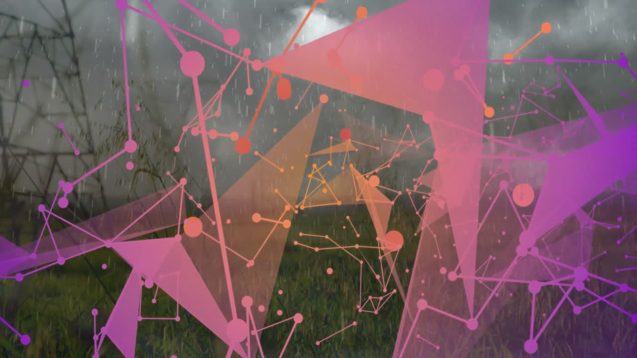 animación de formas que se mueven sobre el paisaje