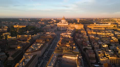 forward drone shot above saint peter's square in vatican city at sunrise