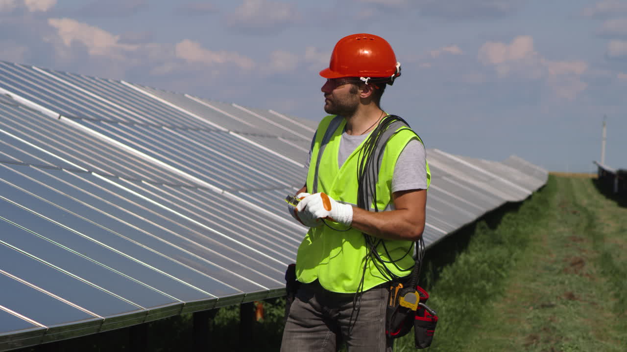 Solar Panel Technician Performing Maintenance