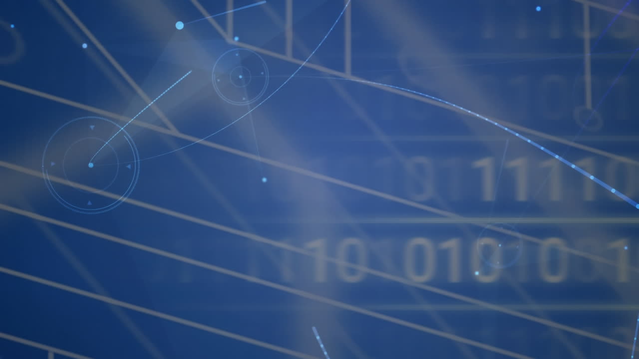 animación de redes de conexiones y procesamiento de datos sobre fondo azul