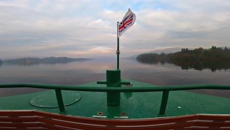 Footage-of-the-red-cruise-on-lake-Windermere,-Sailing-from-Bowness-to-Ambleside