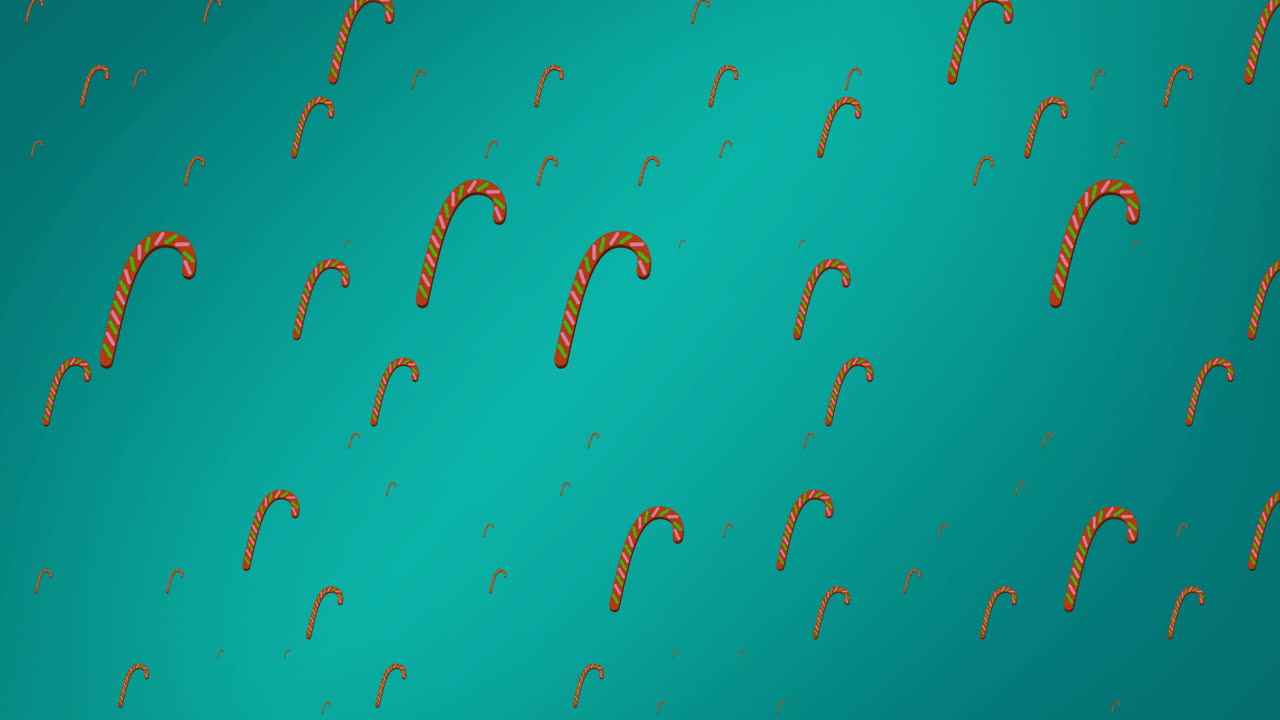 Animation of christmas candies falling on green background