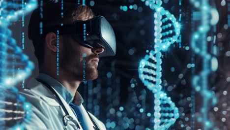 medical professional using vr headset to explore dna and genetics